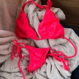 Hot Pink String Bikini, medium, thong bottom